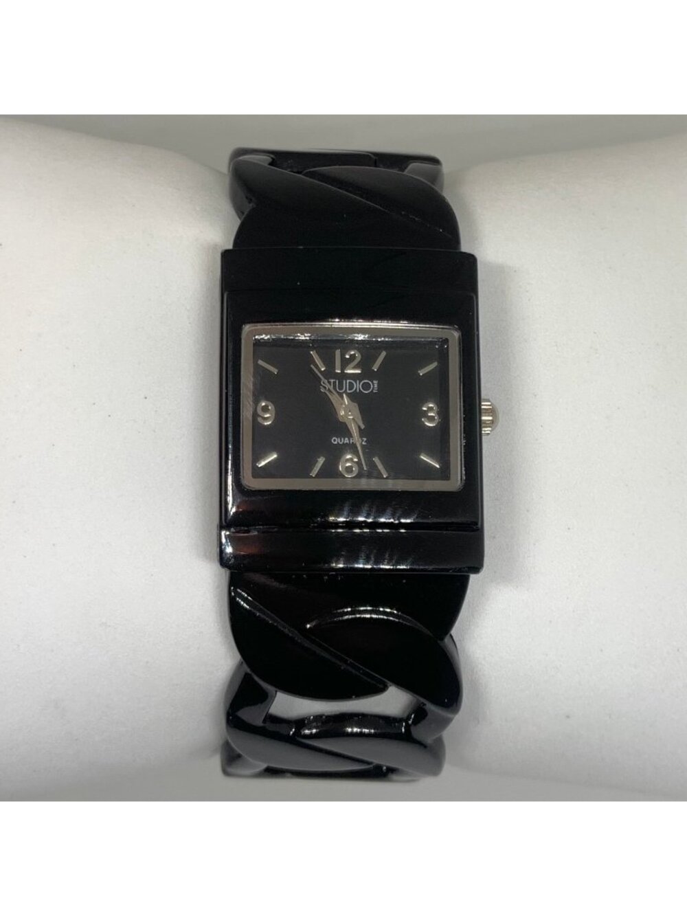 Studio black tone women’s watch quartz 24mm cuff bracelet size 6.5” running